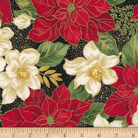 timeless treasures joyful season poinsettias metallic black fabric|Poinsettia Bouquet Metallic .